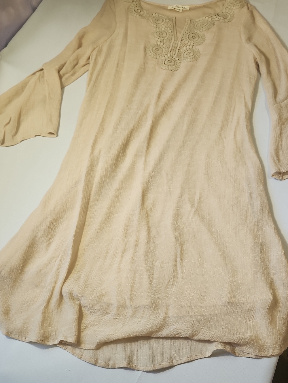 Indigo Rose Beige Midi Dress With Beautiful Crochet Lace Detail